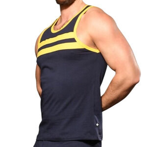 Andrew Christian Phys. Ed. Varsity Tank Navy Large